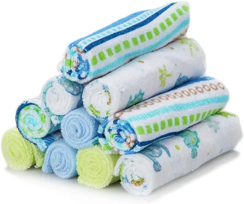 Vista 23 de Spasilk Juego de toallitas para niños y niñas recién nacidos, juego de toallas de rizo suave, paquete de 10, burbujas aguamarina, (010-1201)