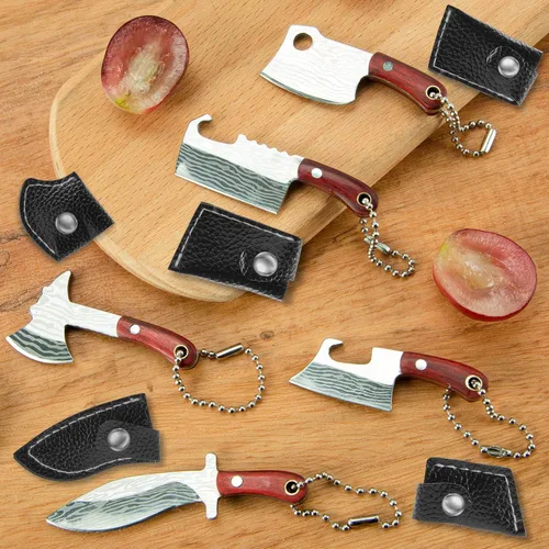 Vista 4 de 5 piezas de mini cuchillo llavero, cuchillos de bolsillo pequeños de chef, lindo colgante de bolsillo pequeño con funda, abridor de paquete