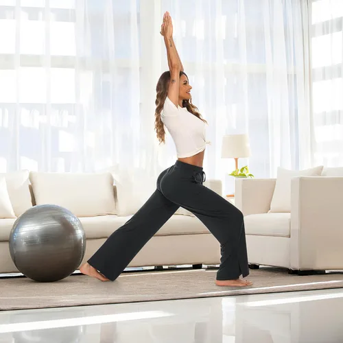 Vista 5 de DIBAOLONG Pantalones de pierna ancha para mujer, pantalones de yoga sueltos con cordón, cómodos pantalones de pijama palazzo con bolsillos