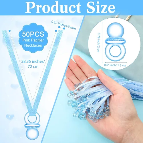 Vista 3 de Wesiti Juego de 51 piezas de letrero de madera para baby shower, juego de regalo, 50 chupetes de baby shower, collar acrílico para revelación de Azul