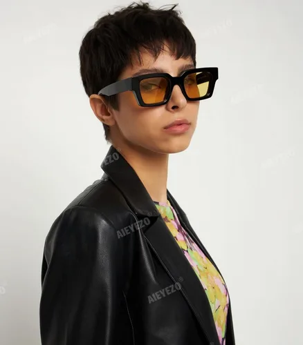 Vista 106 de AIEYEZO Gafas de sol cuadradas para mujeres y hombres, gafas de sol cuadradas con montura gruesa, estilo de diseñador simple