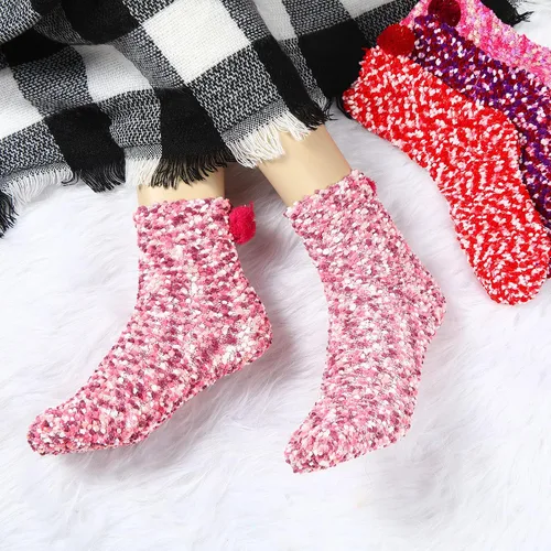 Vista 5 de 4 Pairs Valentine's Day Cupcake Socks Gifts for Women Girl Fuzzy Fluffy Sock DIY Present Socks Birthday Gifts
