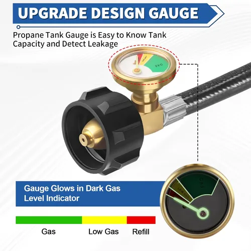 Vista 4 de Boltigen Adaptador de Recarga de Propano para Tanques de 1 libra, Adaptador de Llenado de Propano de 36 pulgadas, Conector Convertidor de Llenado