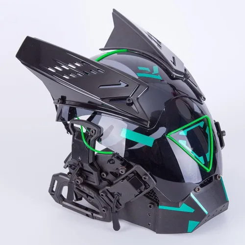 Vista 5 de DECI Casco punk gótico, máscara de cosplay con luz, futurista para máscara Cyber Punk, fiesta de Halloween para hombres y niños