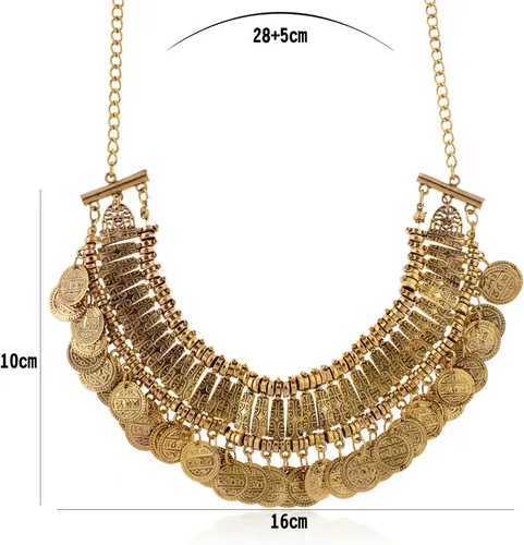 Vista 2 de LUREME Collar de clavícula con moneda grabada vintage (01003295), Zinc, Circón