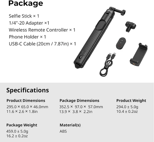 Vista 10 de SmallRig Trípode para selfie stick de 59 pulgadas con control remoto y abrazadera para teléfono, soporte de trípode extensible para DJI Osmo Action