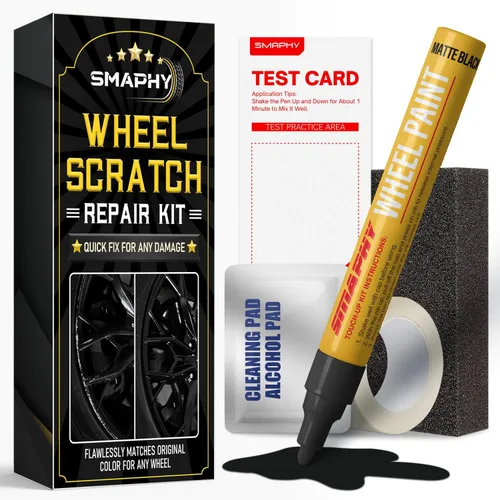 Vista 9 de SMAPHY Kit de reparación de arañazos de rin, bolígrafo de pintura para reparación de rin de llantas, color negro universal para rines