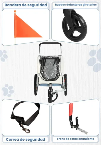 Vista 6 de Sepnine 2 en 1 Remolque de Bicicleta para Mascotas con una Rueda de Carrito de 15 cm Adecuada para Perros Pequeños y Medianos, Capacidad de Carga
