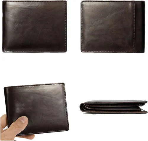 Vista 3 de TAUFE Men's Wallets, Men's Leather Wallet Short Retro Card Holder Multi-Card Position First Layer Leather Wallet Men's Genuine Leather Wallet