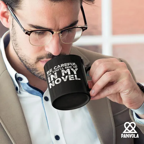 Vista 7 de Be Careful Or You'll End Up In My Novel Author Gifts Writer Novelist Poet Sarcástico Taza de cerámica de 11 oz Negro 11 oz