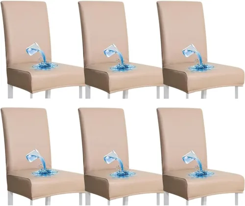 Vista 19 de Shukii Fundas elásticas para sillas de comedor, impermeables, de piel sintética, fundas protectoras universales para sillas de comedor, cocina Beige