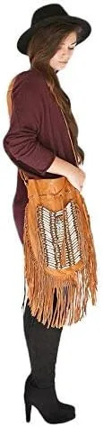 Vista 2 de Bolso Boho Round L Cuero Real Monedero Fringe Bolsos Bohemios