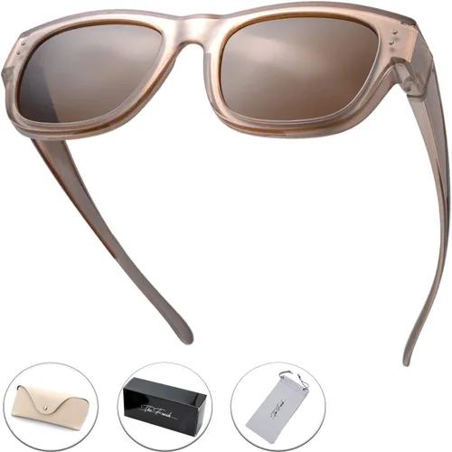 Vista 4 de The Fresh - Lentes de sol polarizados, de alta definición y envolventes para uso sobre anteojos - Estuche de piel para anteojos