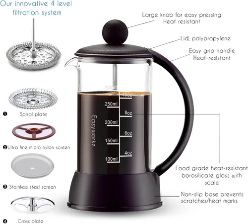 Vista 3 de Easyworkz Eclipse French Press Cafetera de 12 onzas con vidrio de borosilicato