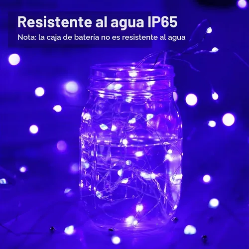 Vista 5 de Luces LED negras UV a pilas, paquete de 2 luces LED de 6.56 pies, 20 luces LED UV, accesorios de luz negra flexibles, luces de hadas moradas