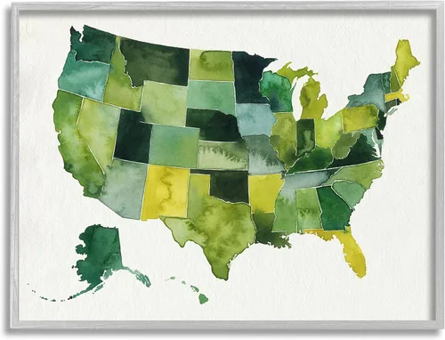 Vista 10 de Stupell Industries Mapa de acuarela verde de Estados Unidos, pintura moderna, arte de pared enmarcado negro, 14 x 11 pulgadas