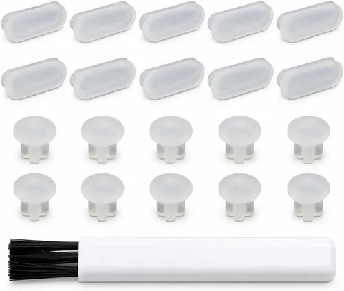 Vista 10 de Tapones antipolvo USB C, paquete de 10 con cepillo de limpieza, cubiertas Negro