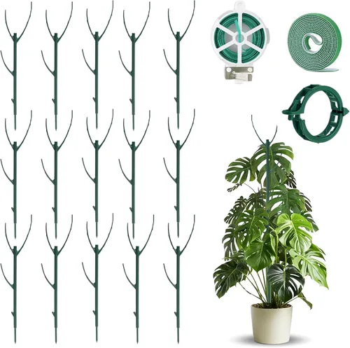 Vista 11 de Paquete de 5 postes ajustables para plantas – Poste de soporte apilable para interiores y exteriores con abrazaderas, adecuado para apoyar Monstera