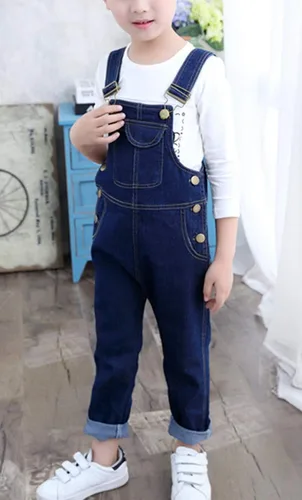 Vista 7 de Overol de mezclilla con tirantes ajustables y casuales para niños de 4 a 13 años, Azul Patchwork