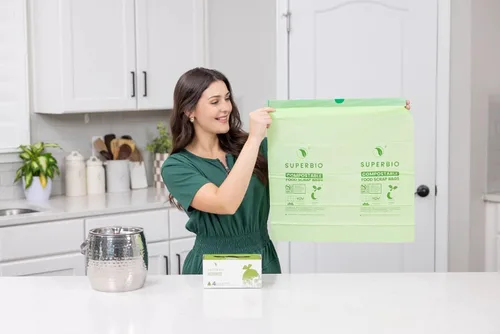 Vista 3 de SUPERBIO Bolsas Compostables con Cordón para Desechos de Alimentos de 4 Galones, 15.1 Litros, 40 Piezas, 0.9 Mil, Bolsas de Desechos Resistentes