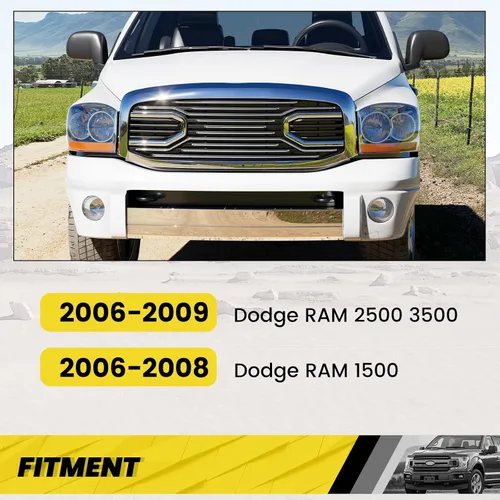 Vista 2 de KUAFU Parrilla de parachoques frontal compatible con Dodge RAM 2500 3500 2006-2009, Dodge RAM 1500 2006-2008. Repuesto de carcasa Big Horn