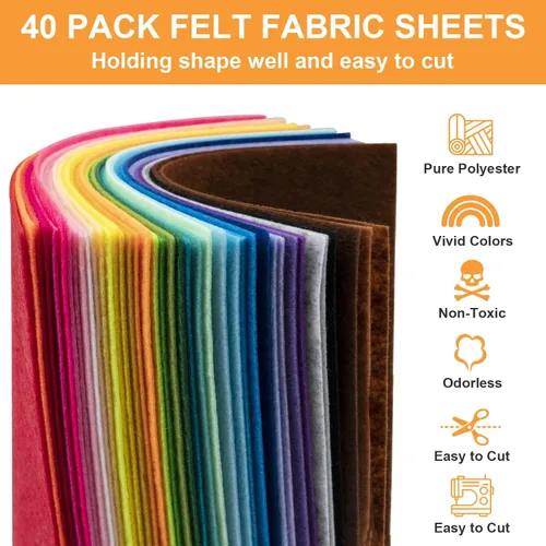 Vista 3 de Hojas de fieltro de 8 x 12 pulgadas para manualidades, 40 piezas hojas de tela cuadradas, paquete de colores surtidos no tejidos, 1mm de grosor