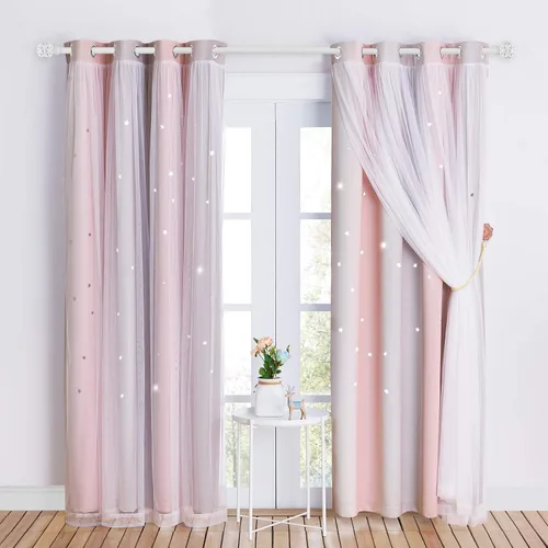 Vista 49 de NICETOWN Cortinas para Dormitorio de Niñas Infantiles con Estrellas Caladas Ventana 2 Capas Cortina 63 Pulgadas de Longitud Oscurecimiento