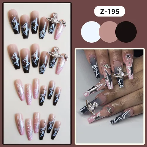 Vista 5 de Uñas postizas con pegamento de almendra, uñas postizas con pestañas adhesivas, uñas acrílicas para mujeres y niñas