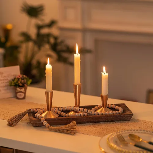 Vista 4 de Hanobe Bandeja de madera para decoración de velas: bandejas largas rústicas de madera rectangular para decoración de granja estrecha para comedor