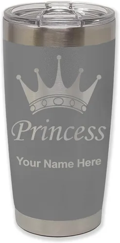Vista 34 de LaserGram Vaso aislado al vacío de 20 onzas, corona de princesa, grabado personalizado incluido (negro)