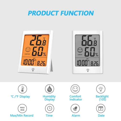 Vista 2 de Timloon Termómetro digital interior para habitación, monitor inteligente de temperatura y humedad con luz de fondo, indicador de comodidad, registro