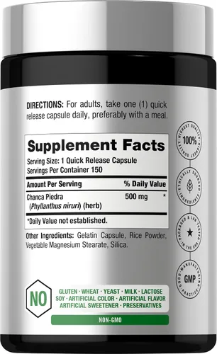 Vista 2 de Horbäach Chanca Piedra Suplemento 500 mg 150 Cápsulas Fórmula de extracto de hierbas Sin OMG y sin gluten