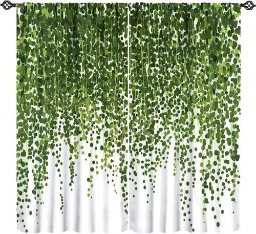 Vista 9 de Cortinas de cocina con hojas de acuarela, diseño de girasol, floral, plantas campestres, primavera, naturaleza, arte, impreso, tela para el hogar