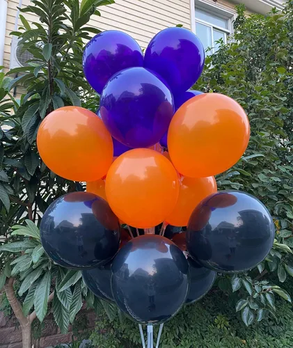Vista 6 de 60 globos de látex de 12 pulgadas en negro, naranja y morado, Halloween, graduación, cumpleaños, baby shower, decoraciones de fiesta