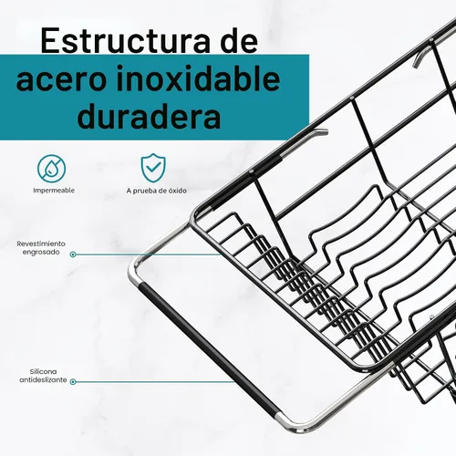 Vista 5 de JASIWAY - Escurridor de platos para fregadero, colador de acero inoxidable con asas de goma extensibles para verduras, frutas, artículos esenciales