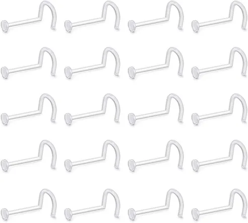 Vista 5 de D.Bella Aretes de nariz transparentes de 0.71 oz y 0.71 onzas (0.63 oz), en forma de L, aros de nariz Bioflex, pasadores de nariz rectos, retenedor