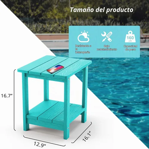 Vista 3 de LUE BONA - Mesa auxiliar de exterior Adirondack, mesa auxiliar de patio de 2 niveles Aruba Blue HDPS, mesa auxiliar resistente a la intemperie, mesa