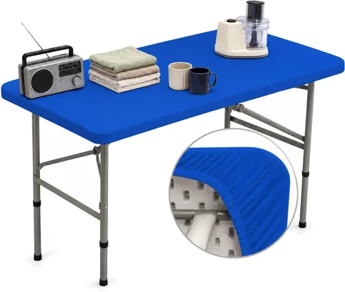 Vista 13 de Mantel Negro Ajustado con Elástico para Mesas Cuadradas de 34x34 Pulgadas Plegables, Fundas de Mesa de Cartón Lavables, Telas Elásticas de Spandex