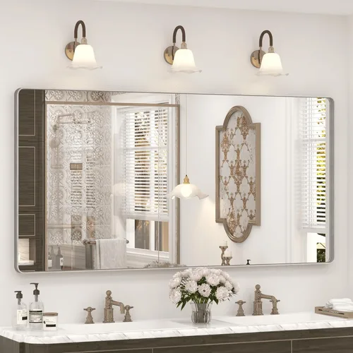 Vista 91 de Paquete de 2 espejos de baño con marco de metal negro de 22 x 30 pulgadas, espejo rectangular redondeado negro mate, antioxidante, se cuelga