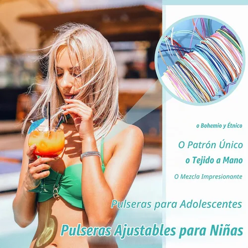 Vista 2 de Brazaletes impermeables de cuerda, para verano, con ola, brazalete para amistad, hecho a mano, para niña A-16 pulseras de cuerda