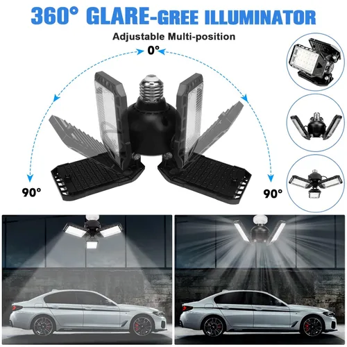 Vista 2 de Aoretic Paquete de 2 bombillas LED para garaje, 80 W, 8000 lm 6500 K, luz LED de tienda con 3 paneles deformables, luz de granero de sótano, luces