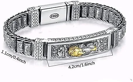 Vista 7 de Pulsera giratoria de plata esterlina S925 Feng Shui PIXIU para hombresmujeres, atrae riqueza dinero y buena suertepulsera tibetana de oración