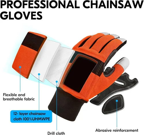 Vista 3 de Vgo... Guantes de cuero para motosierra, protección de ambas manos