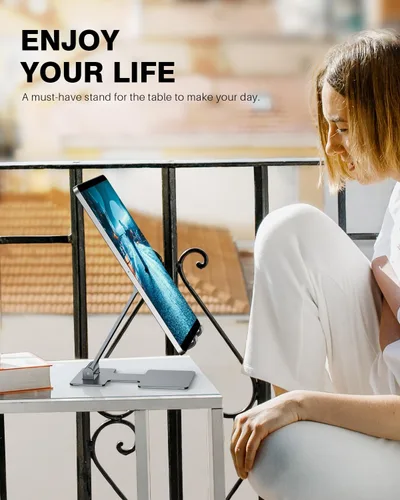 Vista 10 de Anozer Soporte para tableta, soporte ajustable para tablet plegable para 1-gris