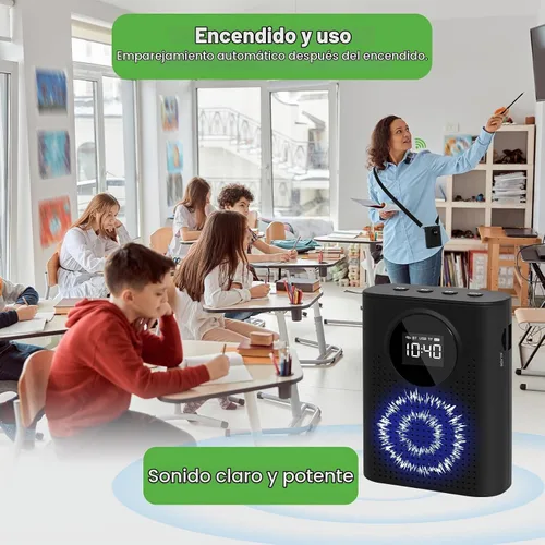 Vista 2 de AURTEC Amplificador de voz con micrófono de solapa inalámbrico magnético, amplificador portátil con micrófono inalámbrico de 2.4G, compatible