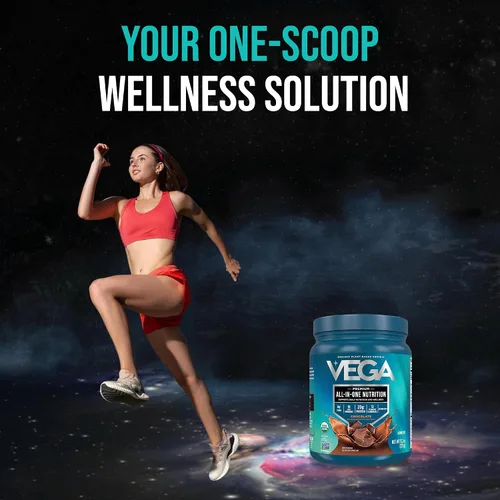 Vista 10 de Vega Organic All-in-One Proteína vegana en polvo sabor chocolate 9 porciones, ingredientes de superalimento, vitaminas para apoyo inmunológico