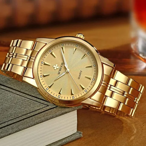 Vista 6 de WWOOR Men's Quartz Stainless Steel and Metal Black and Gold Watches for Men Waterproof Casual Wrist Watch with Date