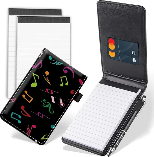 Vista 16 de Juego de 4 mini blocs de notas de bolsillo, funda de cuero sintético de mármol abstracto con 2 ranuras para tarjetas, 1 lápiz capacitivo y 2