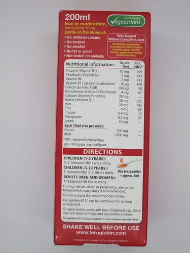 Vista 3 de Feroglobina Vitabiotics -B12 Hierro Suplemento Líquido 200Ml por Feroglobina