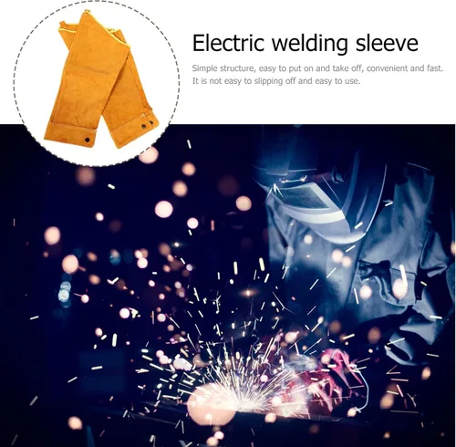 Vista 6 de HOMSFOU Heat Resistant Cowhide Leather Arm Sleeves Welding Protective Oversleeves for Work Safety 1 Pair